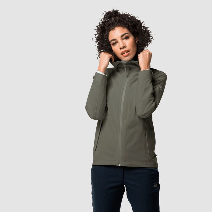 Chamarra Impermeable Jack Wolfskin Jwp Mujer Verdes Oscuro Mexico-5211764